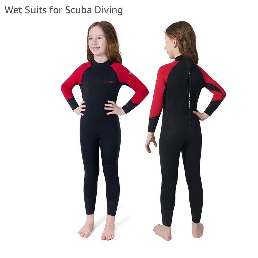 Kids Long-Sleeved WETSUIT. Red/Black (LARGE) Dark Lightning 3/2mmm